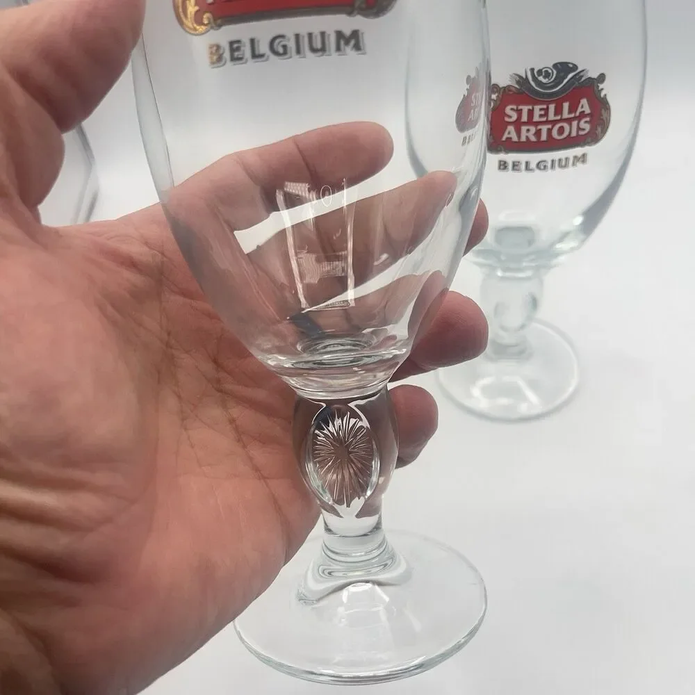 STELLA ARTOIS Belgium Chalice Beer Glass 33 CL Gold Rim (Set Of 2)